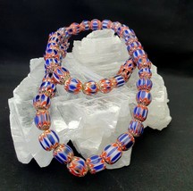 Blaue und rote Farbe Chevrons venezianische Perlen afrikanische Halskett... - $68.79