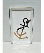 J Crew White With Gold Trim Rope &amp; Anchor 8&quot; x 5&quot; Ceramic Dish - $266.59 MXN