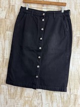 Divided H&amp;M Size 14 Black Button Front Jean Pencil Wrap Skirt Grunge Den... - $322.22 MXN