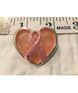 Breast Cancer Awareness Heart Pink Ribbon Pin Brooch Silver Tone - $20.74 CAD