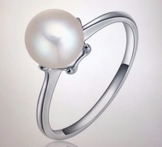 Silver Simulate Pearl Ring White Cultured Pearl Authentic Cultured Ring Size 8 - £7.58 GBP