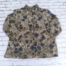 Karen Scott Sport Shirt Womens Large Green Floral Pearl Snap Long Sleeve Boho - $19.99