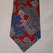 Tie Floral Leaves Swirls Paisley Necktie 55&quot; 100% Silk Red Blue  Oleg Cassini - £8.03 GBP