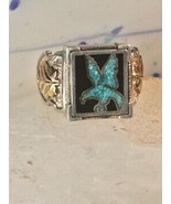 Eagle ring Black Hills Gold Turquoise Chips size 9.75 Inlaid sterling si... - $3,510.64 MXN