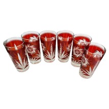 Ruby Red Flash Atomic Pinwheel Glasses Vintage 1970&#39;s Dominion Glass Set of 6 - £35.87 GBP