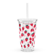 New 16oz Acrylic Tumbler Red Strawberries with Lid and Straw Durable Reu... - $12.99