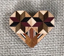 Vintage Boho Inlaid Wood Marquetry Heart Brooch Pin Unique Jewelry - $13.86