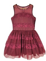 Nanette Lepore Girls Dress Gown 14 Burgundy Wine Red Formal Lace Tulle NEW  - £51.22 GBP