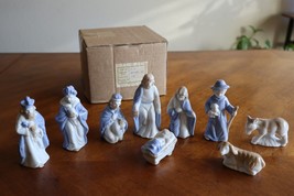 Vtg Lefton Blue White Brown Nativity Set 9 Piece Porcelain Ceramic Chris... - £40.96 GBP