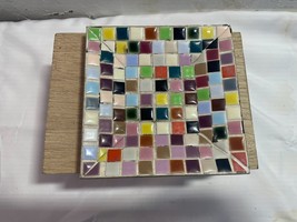 Square Mosaic Tile Trinket Dish Colorful Tile Candle Plate - £8.71 GBP