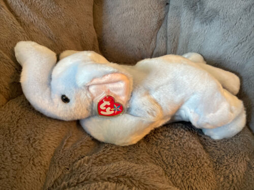 Retired Peanut Elephant Beanie Buddy Large TY Light Blue 1999 NEW MINT TAG S - $29.99