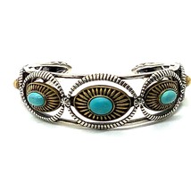 Vintage Sterling Carolyn Pollack 925 Fritz Mixed Metal Turquoise Bracelet 7 1/4 - £138.48 GBP