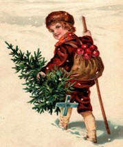 1910 Embossed Christmas Postcard Victorian Child Just Got A Christmas Tree - £17.40 GBP