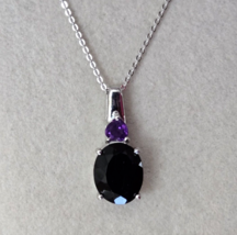 California Black Jade / Amethyst Pendant in Rhodium 925 Sterling 4.00ctw 20 Inch - $39.95