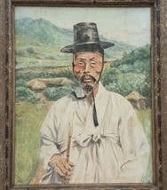 Vintage &amp; Original Art Signed JOTH Asian Oriental Man Portrait Painting - £403.88 GBP