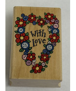 Hero Arts C1291 With Love Flower Heart Buttons Wood Rubber Stamp NEW 2x1.5&quot; - $145.31 MXN