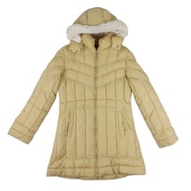 Vintage TOMMY HILFIGER Women&#39;s L Beige Puffer Long Coat, Removeable Hood Jacket - £21.72 GBP