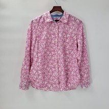 Talbots Womens Starfish Shirt Large Pink White Button Down Long Sleeve B... - $27.81