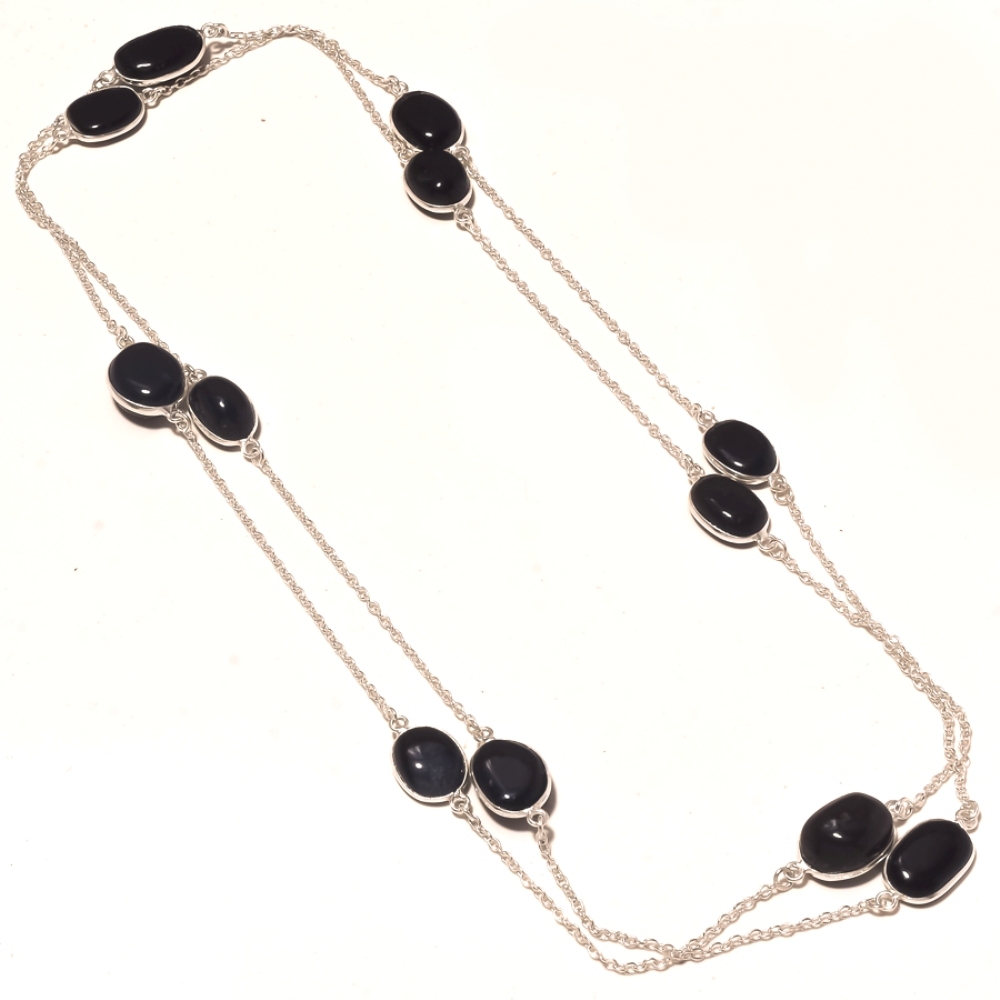 Black Onyx Handmade Gemstone Black Friday Gift Necklace Jewelry 36" SA 4445 - £4.78 GBP