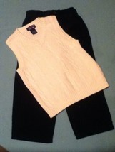 Mothers Day Size 4/5 Club Class white vest 4/4T black corduroy pants 2 pc set  - £15.95 GBP