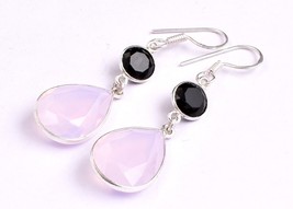 Sterling Silver Handmade Pink Opal Gemstone Women Dangle Drop Earrings For Gift - £38.78 GBP+