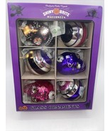 SHINY BRITE Halloween Radko 6 Glitter Sugar Skull &amp; Striped Round Ornaments - $33.65