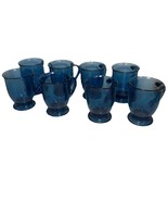 Vintage Anchor Hocking Cafe Blue 5&quot; Glass Footed Pedestal Mugs Set of 8 - €77,03 EUR