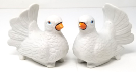 Pair of Dove Figurines Ceramic Painted Blue Eyed Taiwan Full 1970s - $17.05