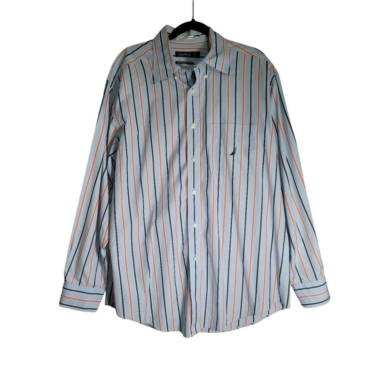 Nautica Mens Dress Casual Shirt Long Sleeve Button Down L Blues Orange - $16.99