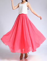 Melon Red Long Chiffon Skirt Women Plus Size Beach Chiffon Maxi Skirt
