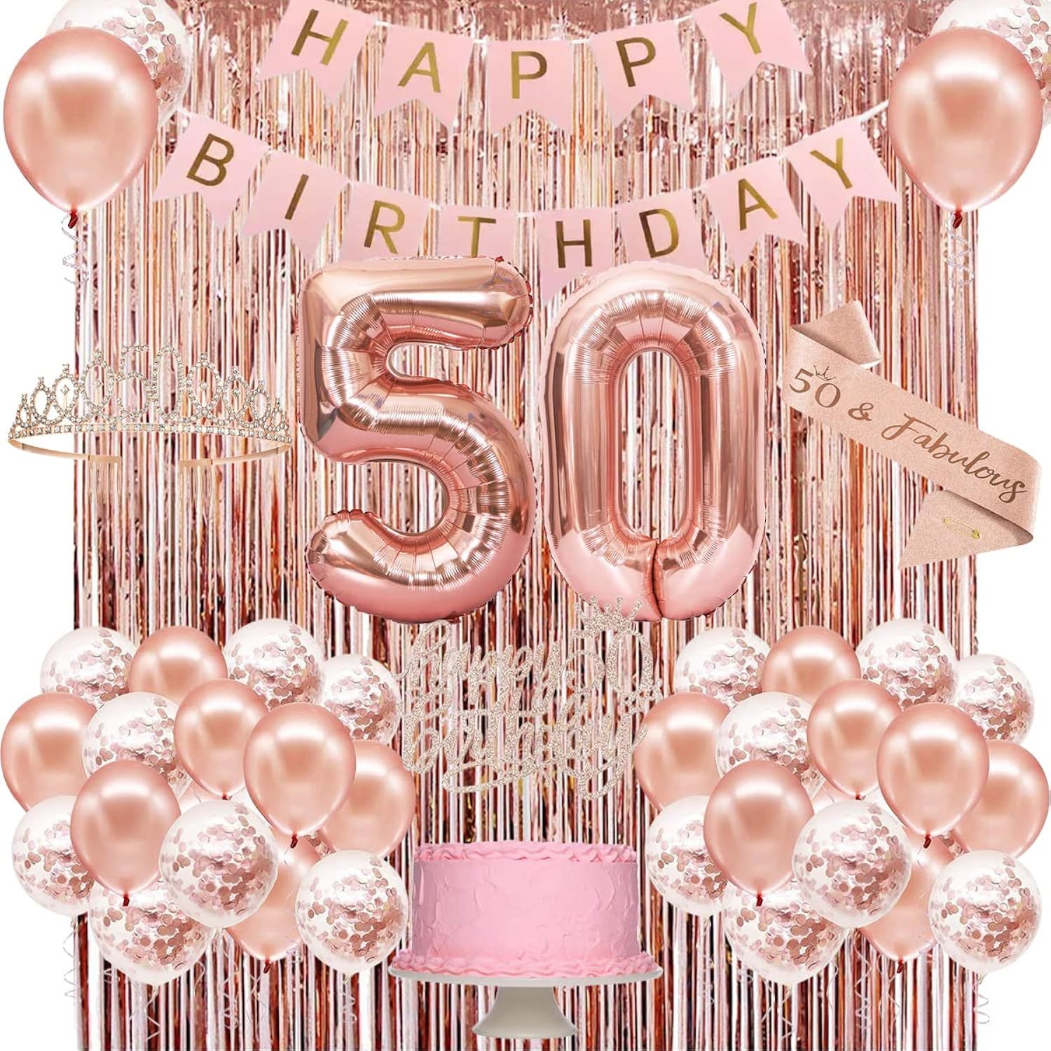 50Th Birthday Decorations Women, Happy 50Th Birthday Banner, Crown, Sash, Cake T