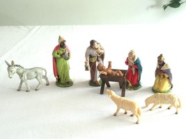 Vintage Plastic Italy Nativity Scene Figures Creche Religious 9pc ~1.5&quot; to 3.75&quot; - £22.53 GBP