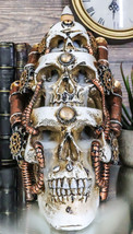 Steampunk Geared Trio Skulls Smoke Waterfall Backflow Incense Cone Tower Burner - £23.52 GBP