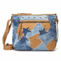 Fashion Women Bags Luxury Handbag Designer Jeans Shoulder Bag Star Patchwork Jea - £29.71 GBP