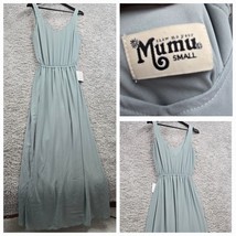 Show Me Your Mumu Kendall Maxi Dress Womens Small Silver Sage Chiffon Br... - $39.95