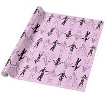 Greenwich Village Beatnik Party Gals Wrapping Paper 30&quot; x 6&#39; -- Glossy Pink - £23.60 GBP