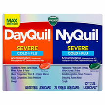 Vicks Severe DayQuil and NyQuil Cough, Cold &amp; Flu Relief, 72 LiquiCaps - £27.31 GBP