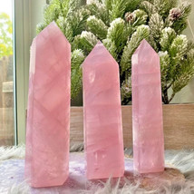 Natural Rose Quartz Healing Crystal Witch Wands Reiki Chakra Tower Point... - $29.99