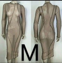 Sexy Fashion Tan Mesh Contrast Long Sleeve Maxi Dress ~Size M - £32.14 GBP