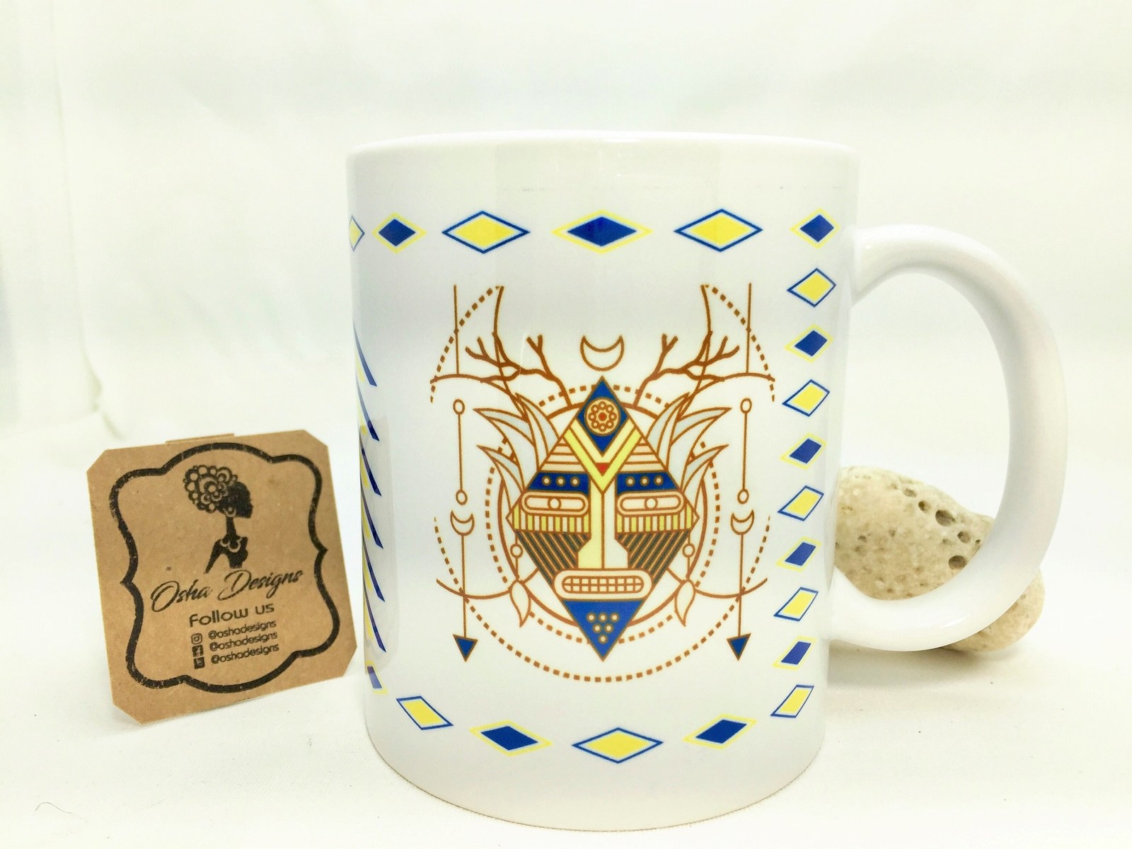 White and Blue Coffee Mug Orisha Oshosi Santeria Yoruba Religion Lucumi Ifa - $11.99