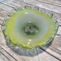 Hand Blown Green/Yellow Swirl Art Glass 8&quot; Candy Dish Pinched Decorative Rim  - £8.89 GBP