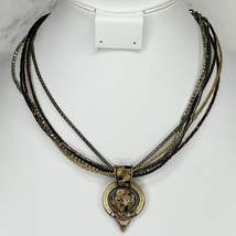 Chico&#39;s Vintage Rhinestone Studded Pendant Gold Tone Necklace - $16.82