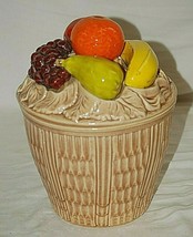 California Originals Fruit Topped Cookie Jar Tan Basket Canister Storage MCM b - £39.13 GBP