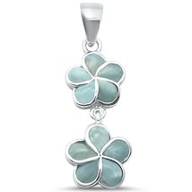 Sterling Silver Natural Larimar Double Plumeria Drop Pendant - £31.96 GBP