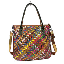 Vintage Women&#39;s Shoulder Bag Colorful Genuine Leather Handmade Woven Bag Crossbo - £60.06 GBP