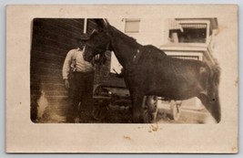 RPPC Old Man Showing off His Horse Real Photo Postcard I23 - $7.95