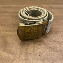 Vintage Boy Scouts Of America Khaki Web Belt Solid Brass Buckle 30” Adjustable - £7.09 GBP