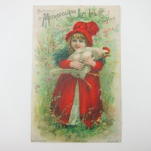 Victorian Trade Card Metropolitan Life Insurance Co. NY Canton Ohio Girl Chicken - £15.97 GBP