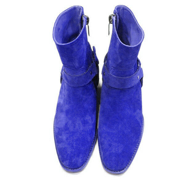 New High Ankle Blue Color Buckle Strap Jodhupur Suede Genuine Leather Boot