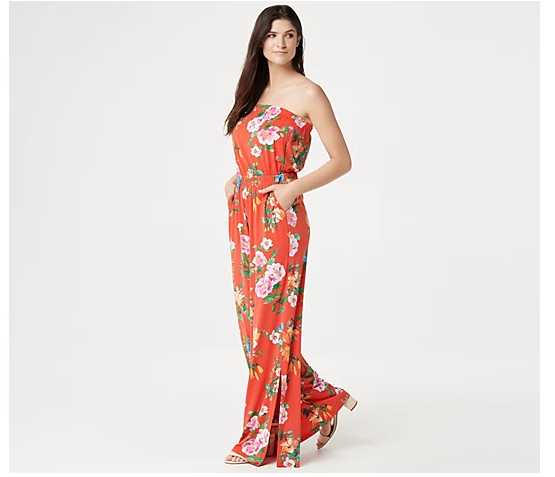 G.I.L.I. Regular X-Small Jetsetter Strapless Jumpsuit in Red Floral, A35... - $19.68